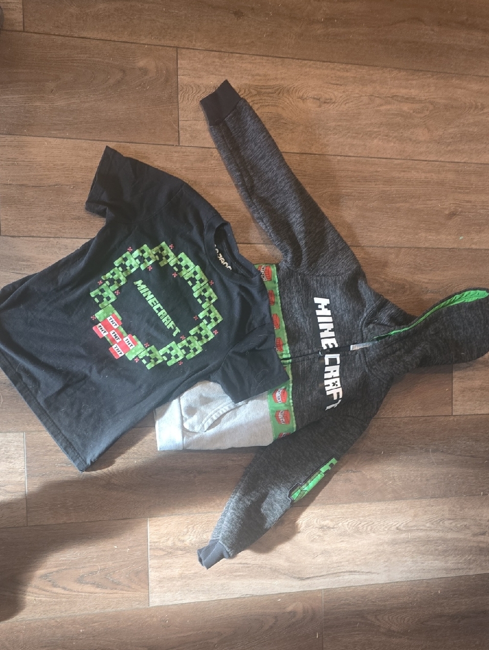 Minecraft Kids Black Graphic Tee and Gray Hooded Sweatshirt Set